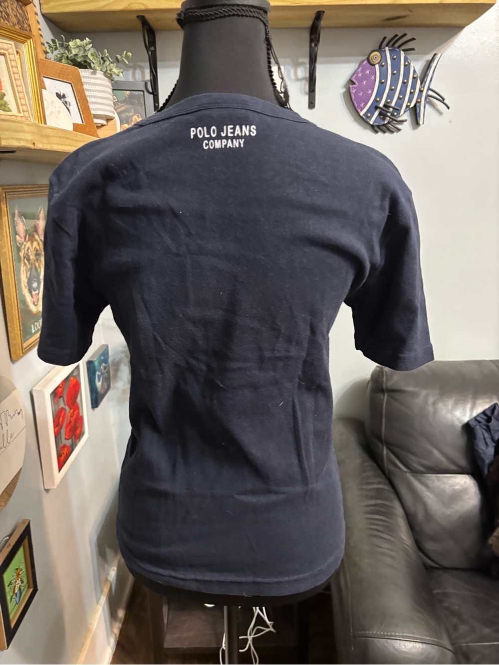 Vtg womens polo jeans Ralph Lauren L fitted t shirt flag RL - Picture 3 of 4
